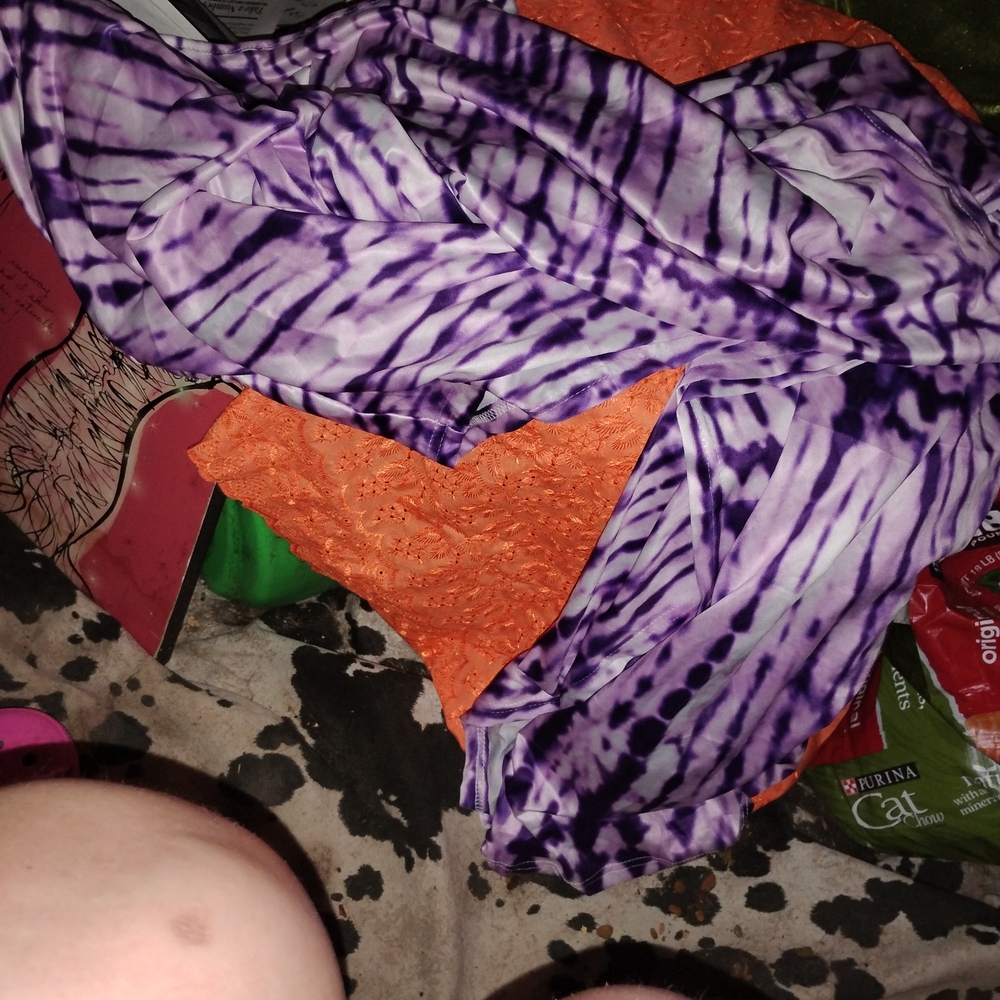 New! Kaftan,Moo,Comfy. Purple and Orange Tie-Dye Maxi Dress with Flutter Sleeves